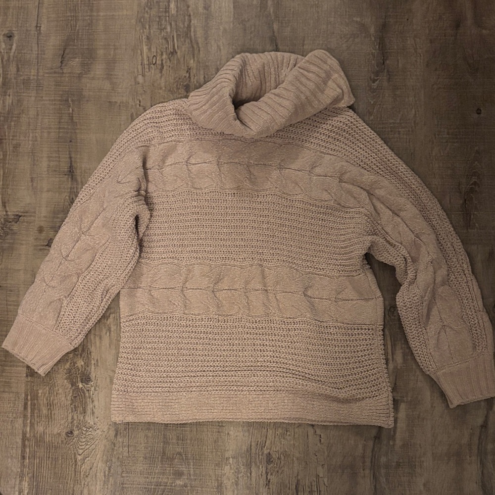 Cozy Cable Knit Turtleneck Sweater - Tan